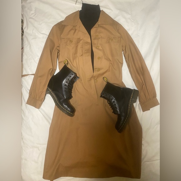 Valentio boutique 100% cotton belted khaki/dark tan trench coat/dress - Picture 2 of 6